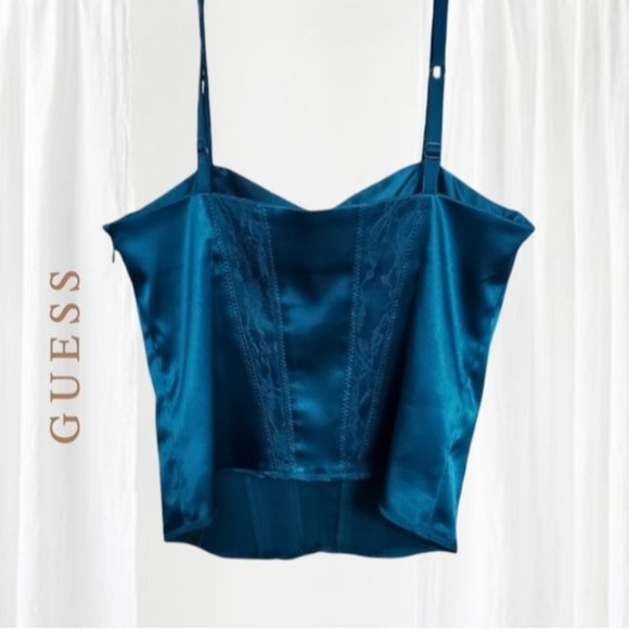 GUESS ORIGINAL- True Vintage Vivid Cerulean Blue Satin Bustier Corset Top - Picture 2 of 10